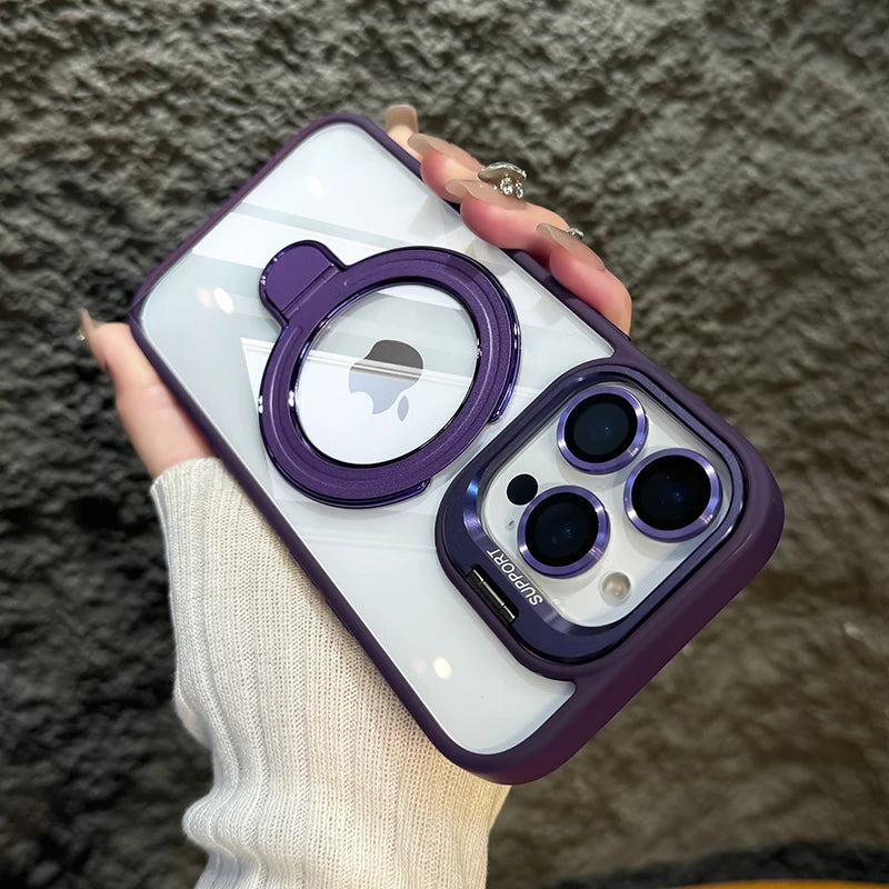 (Buy 1 Get 1) Luxury Magnetic Clear Case | Metal Ring Stand | Camera Lens Protector Rings