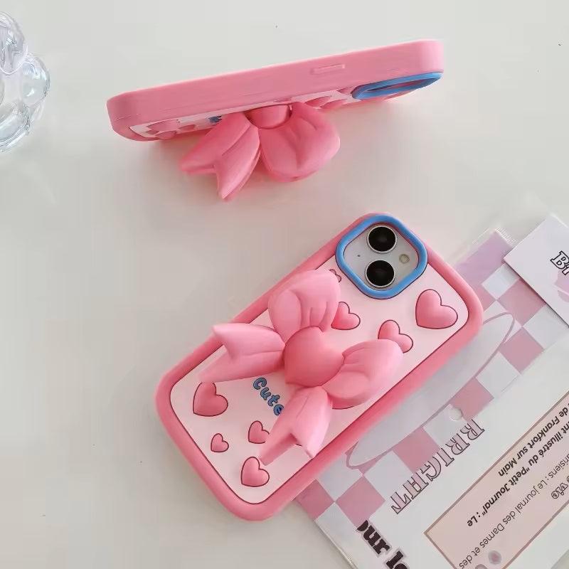(Buy 1 Get 1) Cute Girl Bow Holder Soft Silicone Mobile Phone Case for iPhone