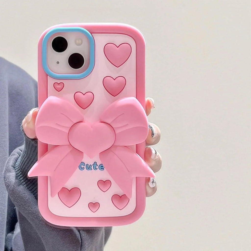 (Buy 1 Get 1) Cute Girl Bow Holder Soft Silicone Mobile Phone Case for iPhone