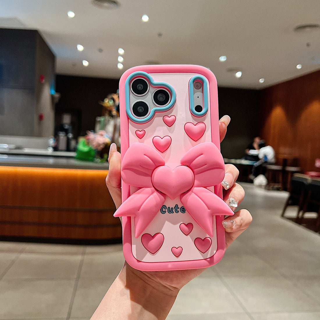 (Buy 1 Get 1) Cute Girl Bow Holder Soft Silicone Mobile Phone Case for iPhone